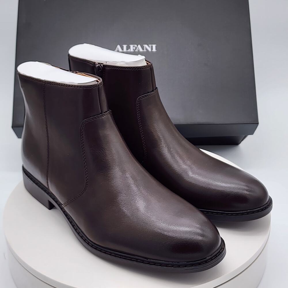 Alfani Liam Men’s Espresso Brown Side Zip Ankle Dress Boots Size 9M
